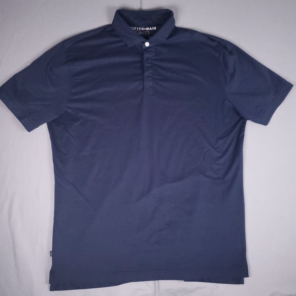 Mizzen+Main Polo Shirt Mens Large Trim Fit Performance Navy Blue Short Sleeve